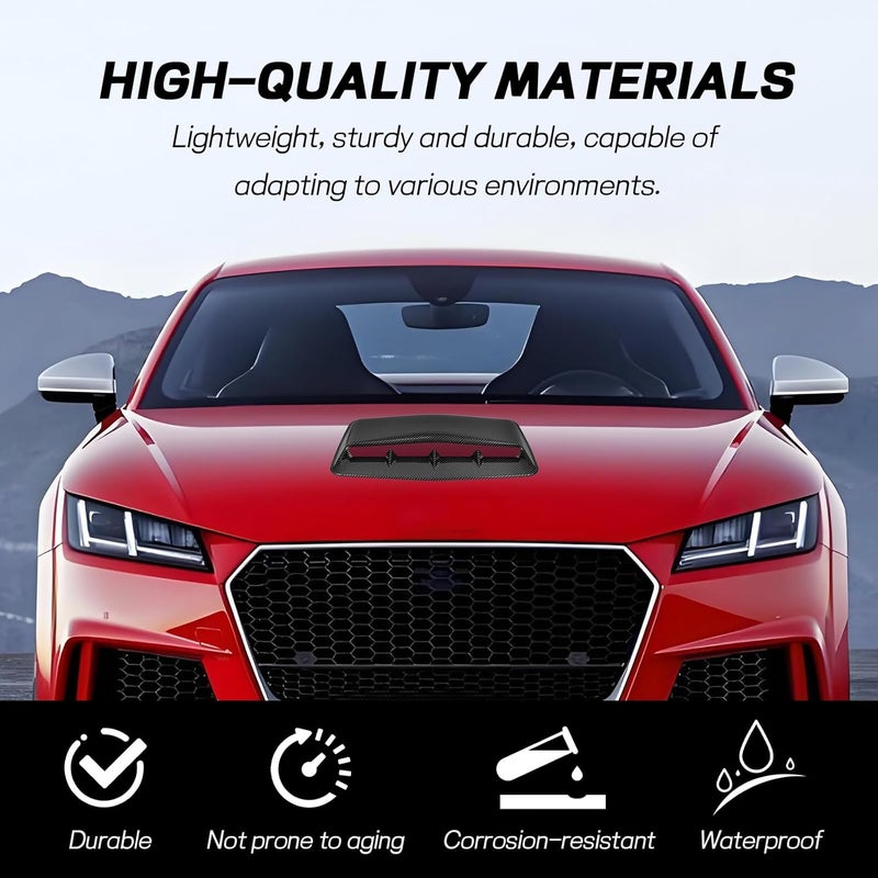 Hbxdeco Car Hood Vents, Decorative Air Flow Intake Hood Scoop Vent Turbo Bonnet Cover, Vehicle Engine Cooling Intake Vent Trim Cover, Universal Exterior Car Accessories Decoration (Carbon Fiber) - Image 3